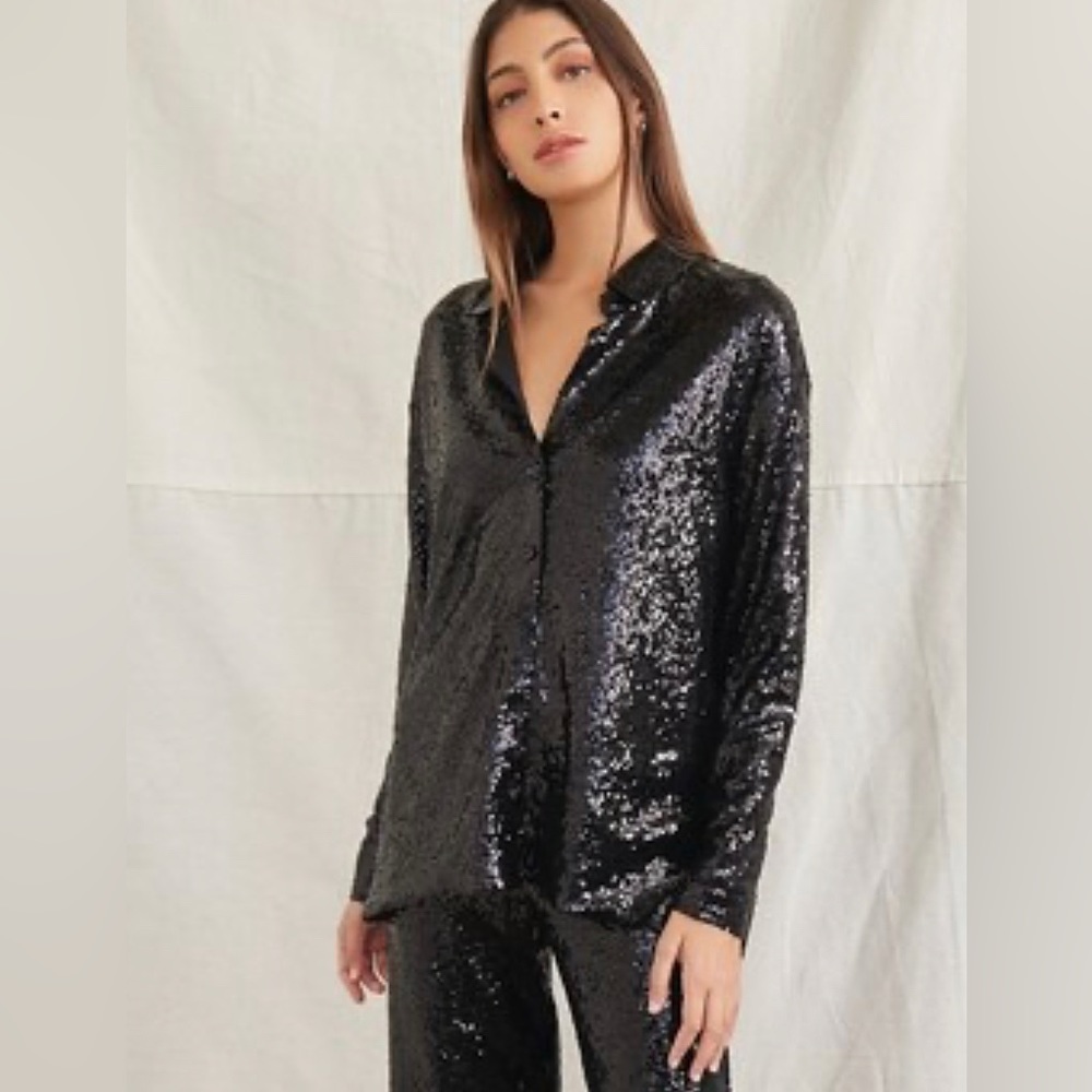 Sequin Button Up Shirt Matching Sequin Pants Nwot - image 2